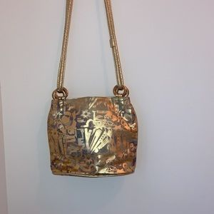 Vintage Metallic Abstract Artisan Leather Crossbody Shoulder Purse Bag